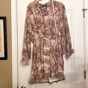 Twall Jungle Print Long Sleeve Ruffle Dress